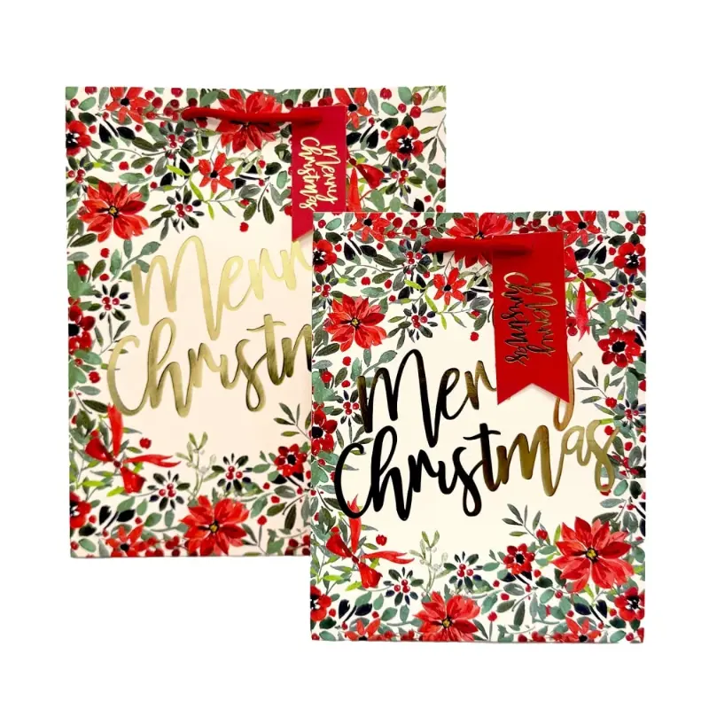 Family Photo Series – New Christmas Floral Gift Bag White Cardboard Gift Paper Bag (In-Stock Wholesale)
