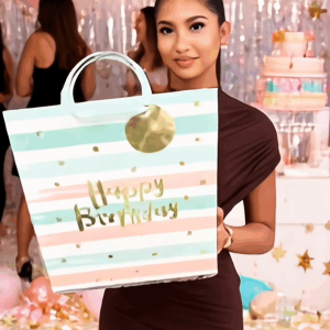 FH-23004-L new InS-style birthday gift bags, paper bags, white card paper, gold-embossed gift paper bags in stock for wholesale
