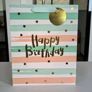 FH-23004-M New Ins-style Birthday Gift Bag, Paper Bag, White Cardboard with Gold Foil Stamping, Gift Paper Bag, In-stock Wholesale