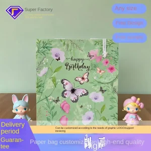 Customized wholesale of FH-B0018-M Butterfly style high appearance level green fresh and clean birthday gift bag paper bag and handbag