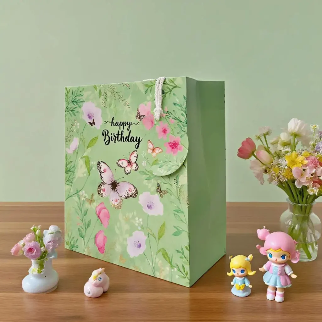 Customized wholesale of FH-B0018-M Butterfly style high appearance level green fresh and clean birthday gift bag paper bag and handbag