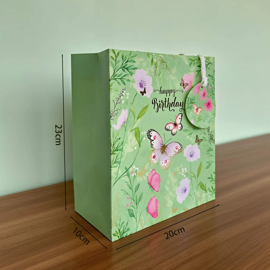 Customized wholesale of FH-B0018-M Butterfly style high appearance level green fresh and clean birthday gift bag paper bag and handbag