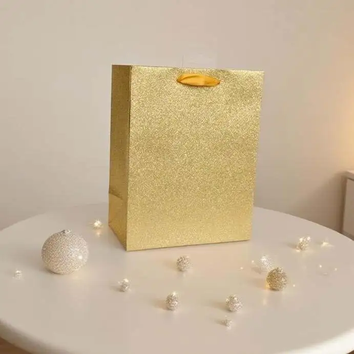 FH-25187-M New cross-border customized wholesale Gold Onion Cardstock Fine Flash Ribbon Handbag Gift BagProduct DescriptionItem No. : FH-25187-M New Cross-border Customized Wholesale Gold Onion Fine Sparkling Satin Ribbon Handbag Gift Bag, handbagThe raw material is golden onion paper. The paper has a fine glittering effect by itself. As it has no independent sequin structure, there is no need to worry about the problem of peeling.The overall color presents a pure and noble golden hue. It has a high-end texture and is durable, making it suitable for high-end gift packaging and festivalsIn scenarios such as gift-giving, endow gifts with an exquisite sense of ceremony. The moment you pick them up, your taste is fully displayed, and the style of the gift is easily elevated.Product uses: Grey card paper bags, kraft paper hand-held paper bags, black card paper hand-held paper bags, pearlescent paper bags, silver cardsPaper bag