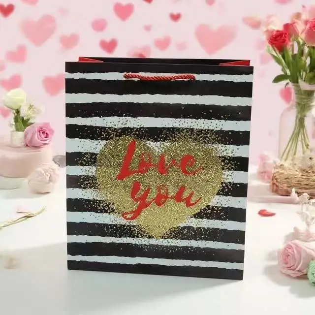LOVE-X0001-L Gilded and glittery Valentine's Day gift bag, gift packaging handbag, Birthday souvenir gift bag