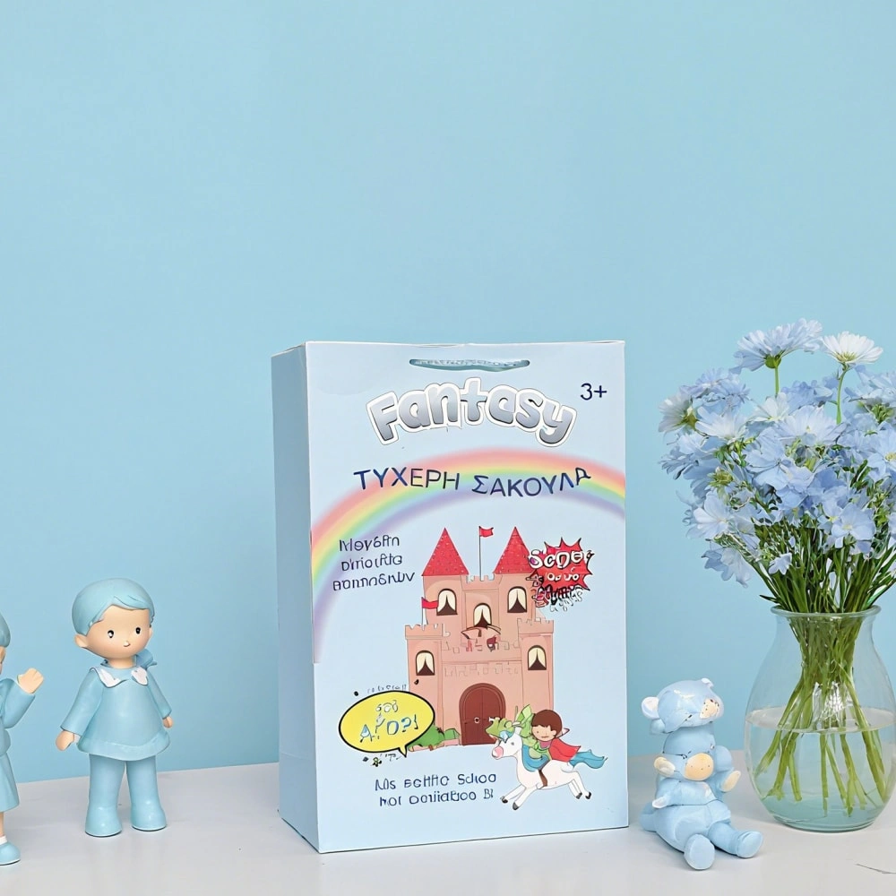 FH-25033 Novo saco de cartão branco com bordas cruzadas e elementos de desenhos animados - Saco de papel para oferta (2)