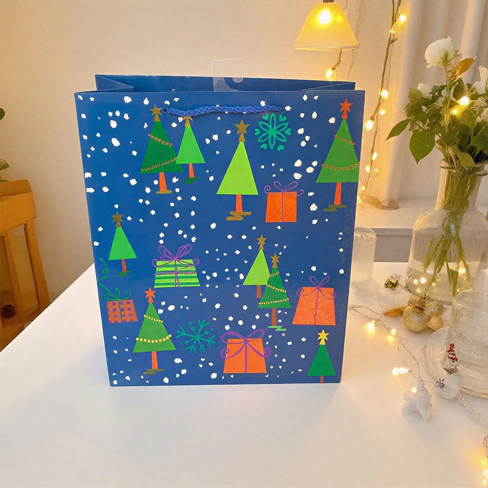 FH-25133 New Cross-border Customized blue Christmas Gift bag, coated paper handbag-4