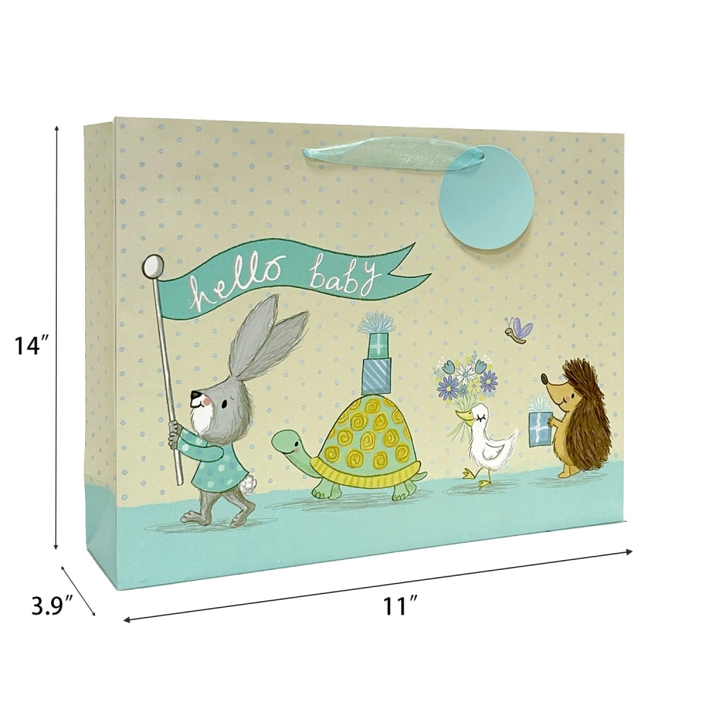 FH-B0023-L Light blue cute cartoon rabbit gift bag paper bag handbag custom wholesale (2)