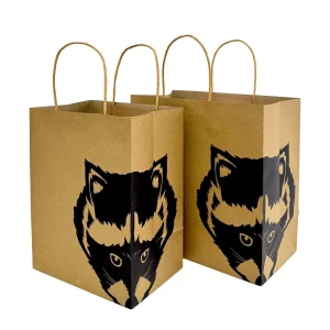 DS07601.2 Saco de embalagem de papel kraft personalizável transfronteiriço Minimalista com tema de animais e raposa preta