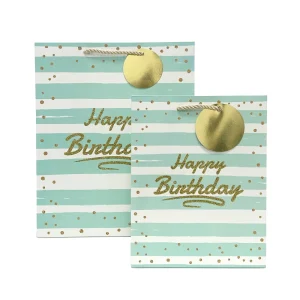 FH-23002 Novo em stock Sacos de oferta às riscas com purpurinas douradas para aniversários - Sacos de embalagem, Sacos de papel, grossista(1)