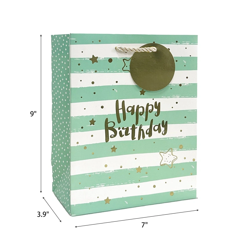 FH-23003-M New In-Stock Striped Gift Handbags with Gold Stamping for Birthdays - Packaging Bags, Paper Bags, Wholesale (2)