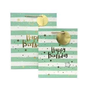 FH-23003 Novo em stock Sacos de oferta às riscas com estampagem dourada para aniversários - Sacos de embalagem, Sacos de papel, Venda por grosso(1)