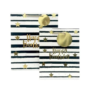 FH-23035 Novo em stock Sacos de oferta às riscas pretas e brancas com estampagem dourada para aniversários - Sacos de embalagem, Sacos de papel, Atacado(1)