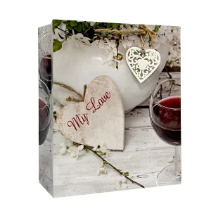 Rustic My Love Heart and Wine Gift Bag